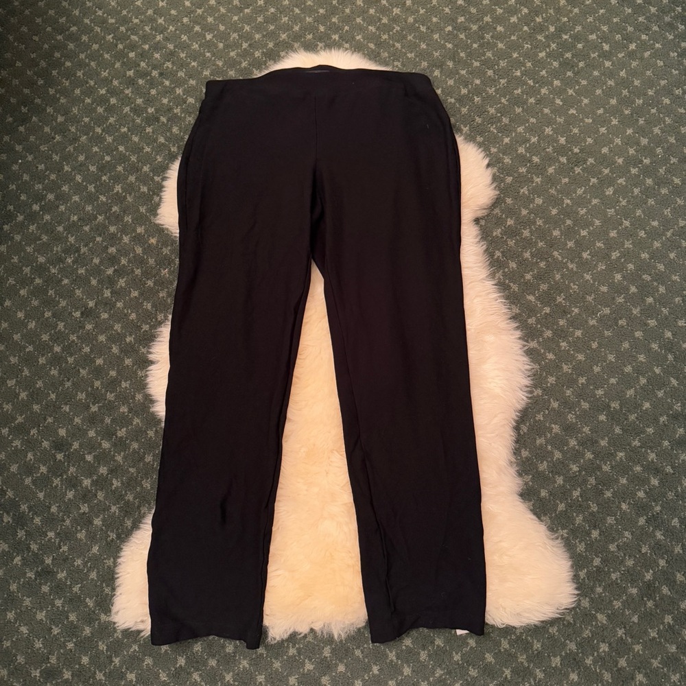 Eileen Fisher Black Viscose Nylon Blend Straight Leg Stretch Pants